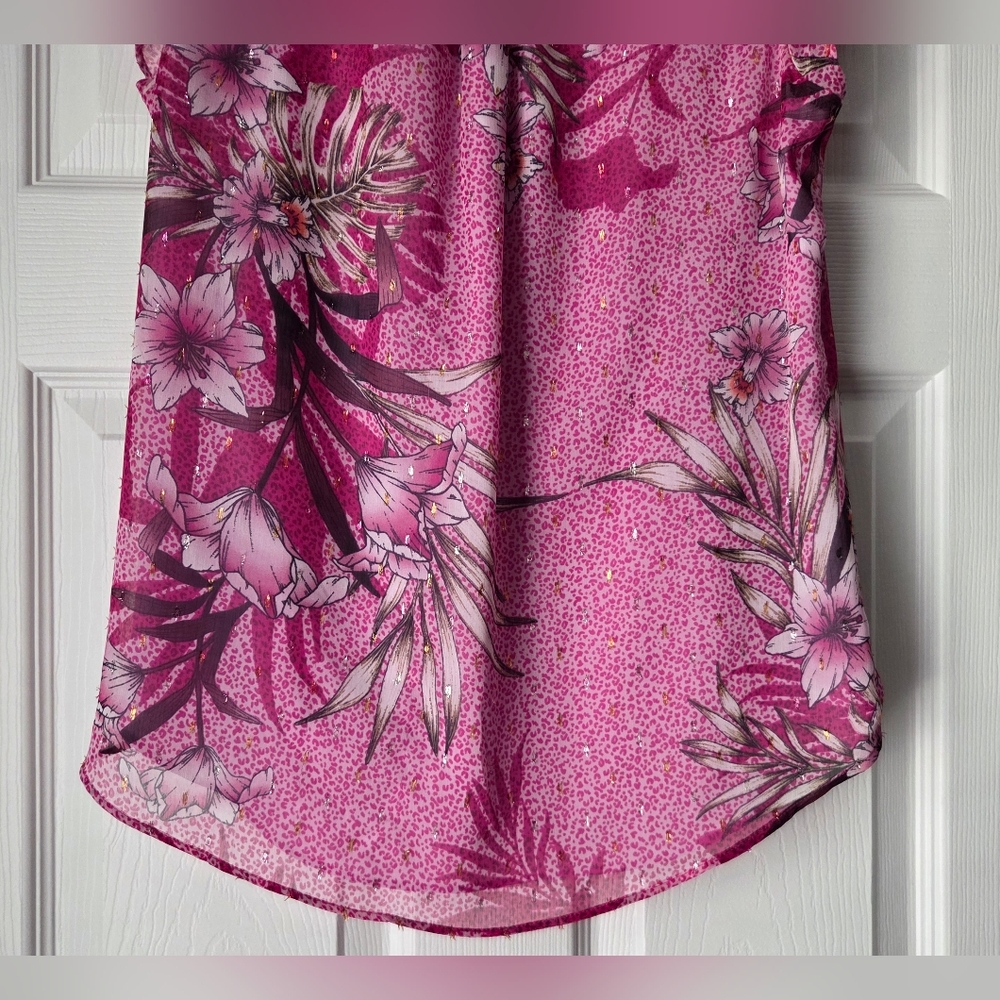 White House Black Market Pink Floral Blouse Size 4 - Picture 11 of 15